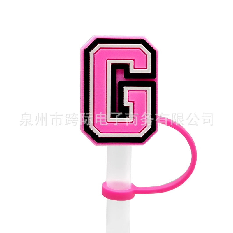 Wholesale 10MM Pink English Letter DIY Decoration Accessories Straw Sleeve Silicone Dust Plug